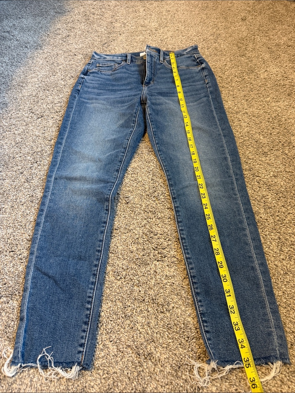 Loft “The Skinny” Destructed Hem High-Waisted Jeans, $16
